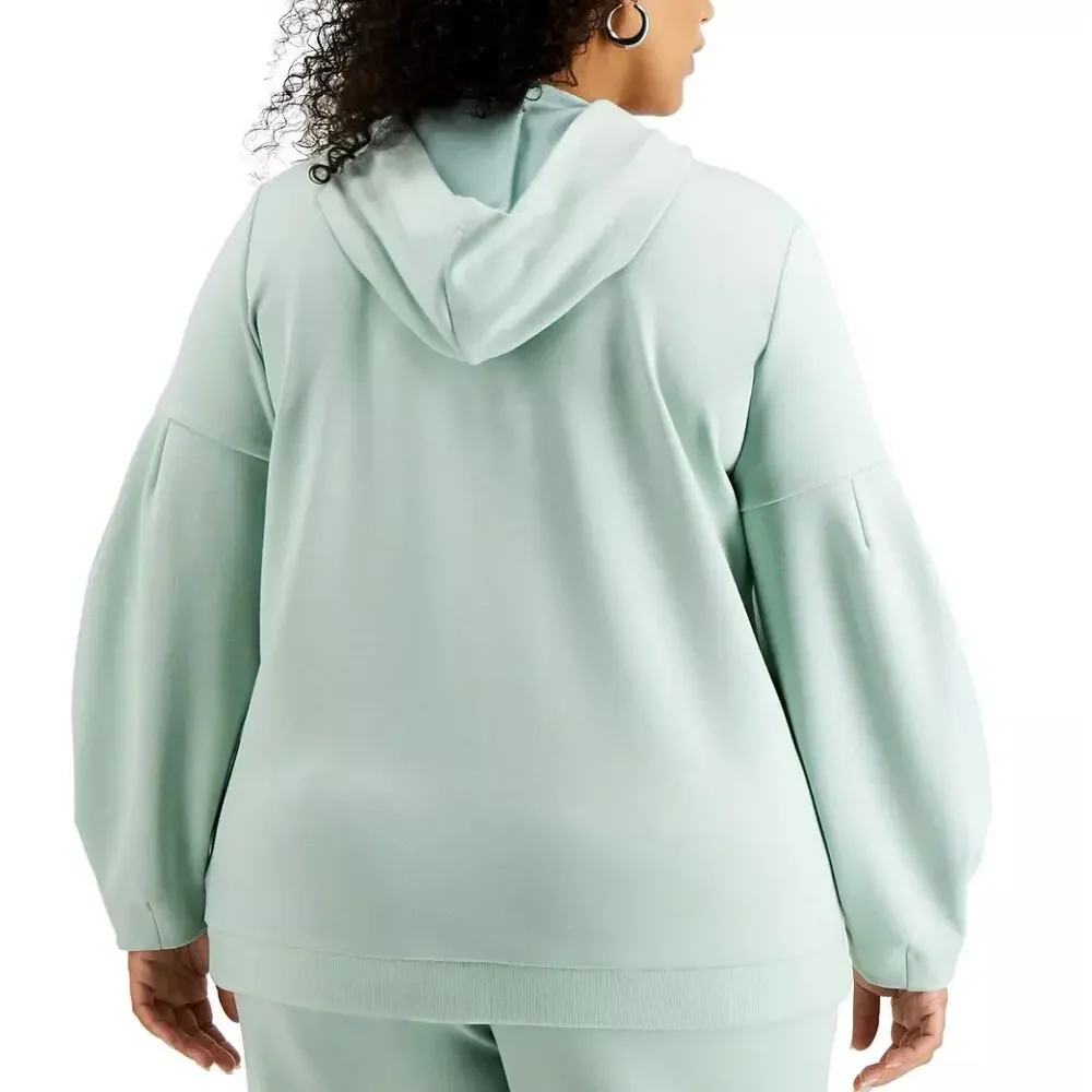 New Alfani Size 0X Balloon Sleeve Aqua Green Hoodie Pullover Sweater